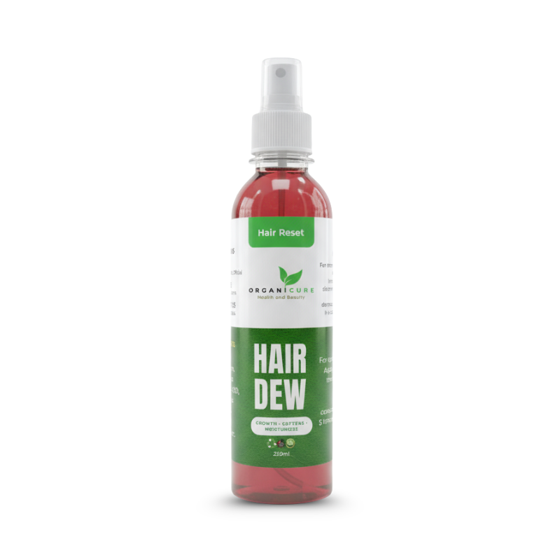 Organicure Hair Dew moisturizing hair mist 250ml in transparent spray bottle